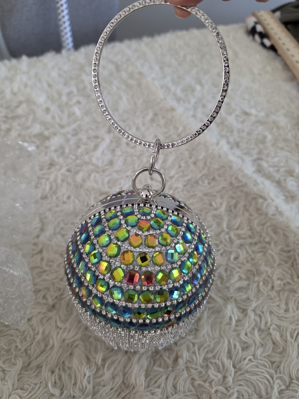Sparkling Iridescent Crystal Ball Wristlet Bag‎ - Multicolor